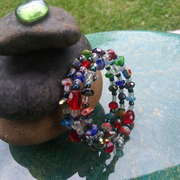 Christmas Candy Millefiori Glass Beaded Bracelet Gemstone Handmade - Picture 14 of 17
